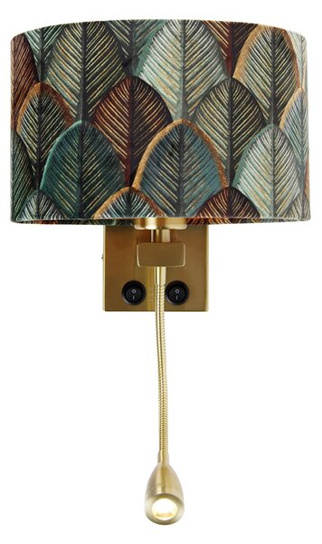Lampada da parete in ottone con paralume ovale in velluto, motivo a foglie, 25 cm - Brescia Combi