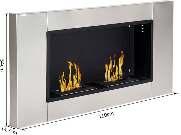 DecHome Camino Bioetanolo da Parete con 2 Bruciatori 110x54x14 5 cm - 541711DD