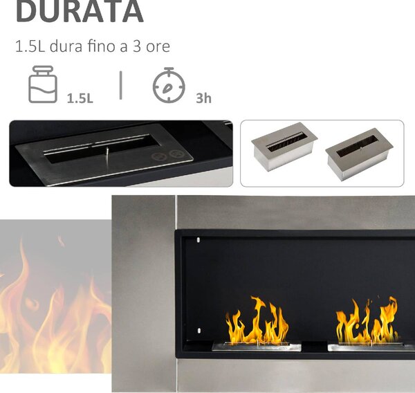 DecHome Camino Bioetanolo da Parete con 2 Bruciatori 110x54x14 5 cm - 541711DD