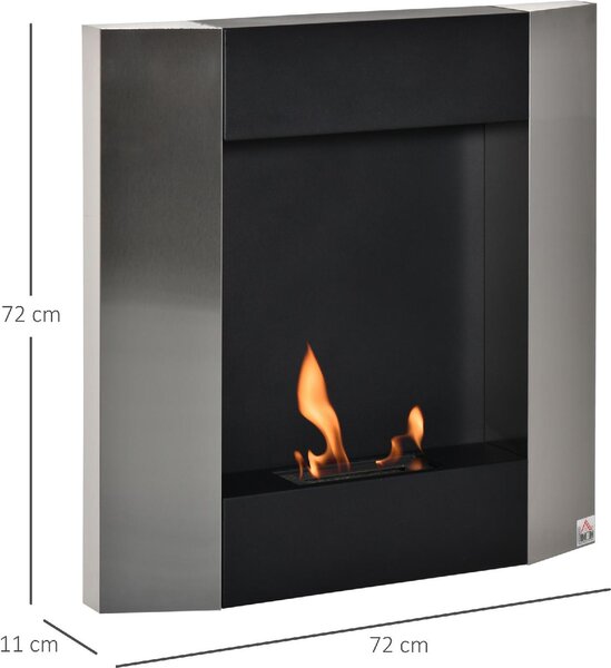 DecHome Camino Bioetanolo da Parete con Serbatoio 0.7L e Copertura 20mq Argento/Nero