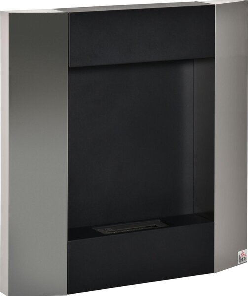 DecHome Camino Bioetanolo da Parete con Serbatoio 0.7L e Copertura 20mq Argento/Nero