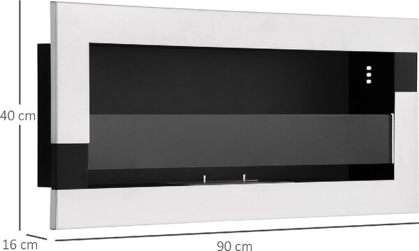 DecHome Camino Bioetanolo in Acciaio Inox 2.5h di Combustione con Serbatoio 1.5L e Copertura 20mq 90x16x40 cm Argento 327V00