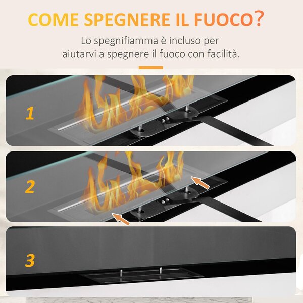 DecHome Camino Bioetanolo in Acciaio Inox 2.5h di Combustione con Serbatoio 1.5L e Copertura 20mq 90x16x40 cm Argento 327V00