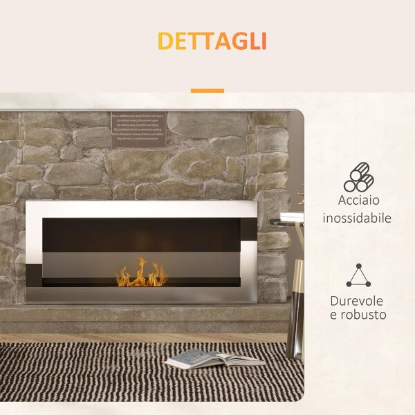 DecHome Camino Bioetanolo in Acciaio Inox 2.5h di Combustione con Serbatoio 1.5L e Copertura 20mq 90x16x40 cm Argento 327V00