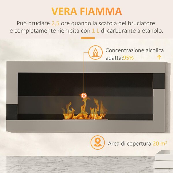 DecHome Camino Bioetanolo in Acciaio Inox 2.5h di Combustione con Serbatoio 1.5L e Copertura 20mq 90x16x40 cm Argento 327V00