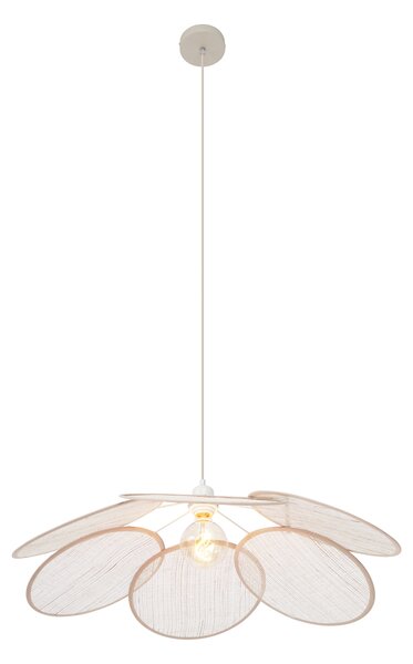 Lampada a sospensione Japandi color crema con paralume in lino - Aisha