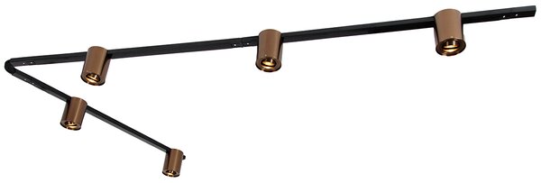 Sistema a binario monofase con 5 faretti bronzo scuro e nero - Rondoo Up