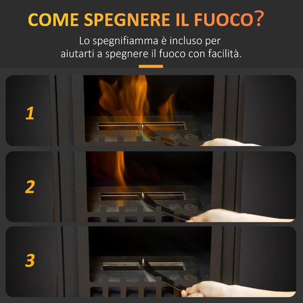 DecHome Camino Bioetanolo in Metallo da 3h di Combustione con Serbatoio da 1.5L e Copertura 25mq 41x25x54 cm Nero 329V00