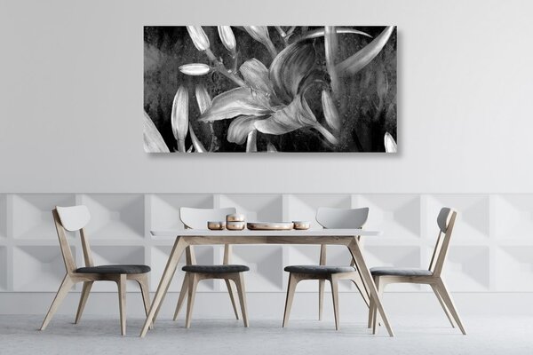 Quadro su tela – Fioritura di giglio in bianco e nero