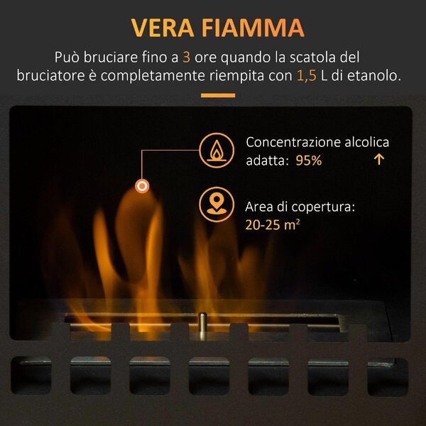DecHome Camino Bioetanolo in Metallo da 3h di Combustione con Serbatoio da 1.5L e Copertura 25mq 41x25x54 cm Nero 329V00