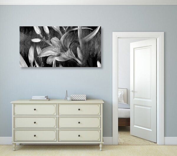 Quadro su tela – Fioritura di giglio in bianco e nero