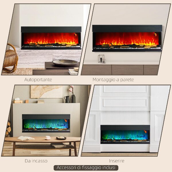 DecHome Camino Elettrico da Incasso e Parete 1800W con Fiamme Colorate LED Regolabili Temperatura fino 40C colore Nero - 360BKS403
