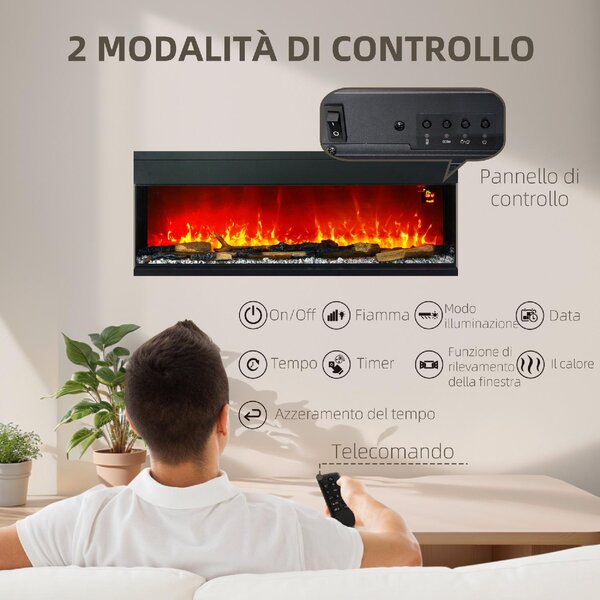 DecHome Camino Elettrico da Incasso e Parete 1800W con Fiamme Colorate LED Regolabili Temperatura fino 40C colore Nero - 360BKS403