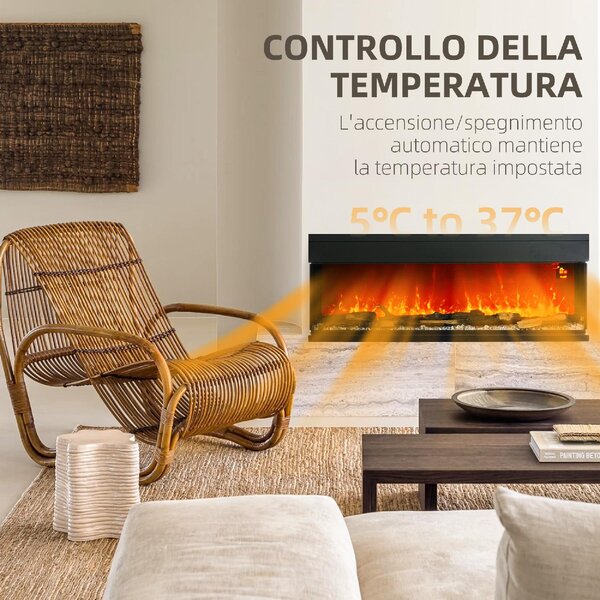 DecHome Camino Elettrico da Incasso e Parete 1800W con Fiamme Colorate LED Regolabili Temperatura fino 40C colore Nero - 360BKS403