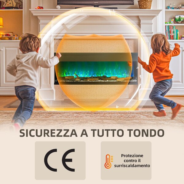 DecHome Camino Elettrico da Incasso e Parete 1800W con Fiamme Colorate LED Regolabili Temperatura fino 40C colore Nero - 360BKS403
