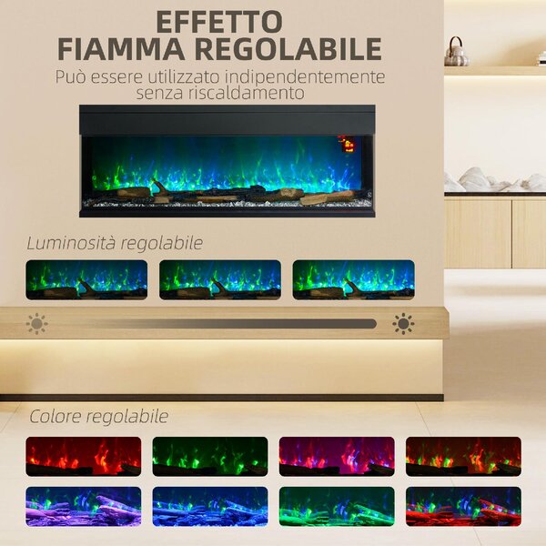 DecHome Camino Elettrico da Incasso e Parete 1800W con Fiamme Colorate LED Regolabili Temperatura fino 40C colore Nero - 360BKS403