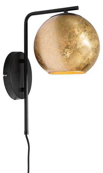 Lampada da parete smart nera con vetro oro incl. WiFi A60 - Bert