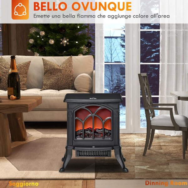 DecHome Camino Elettrico da Terra con 2 Livelli di Potenza 750/1500 W Effetto Fiamma Area di Copertura 15-20 m colore Nero - W699BK