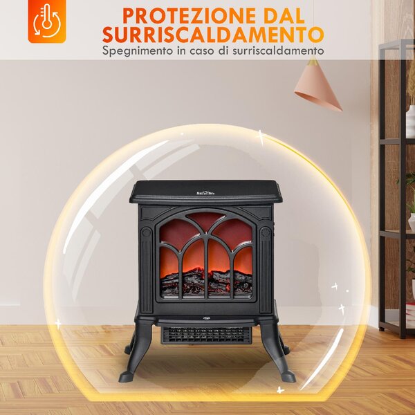 DecHome Camino Elettrico da Terra con 2 Livelli di Potenza 750/1500 W Effetto Fiamma Area di Copertura 15-20 m colore Nero - W699BK