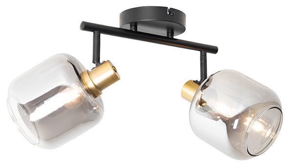 Faretto da soffitto smart nero con vetro oro e fumé 2 luci incl. 2 Wifi P45 - Zuzanna