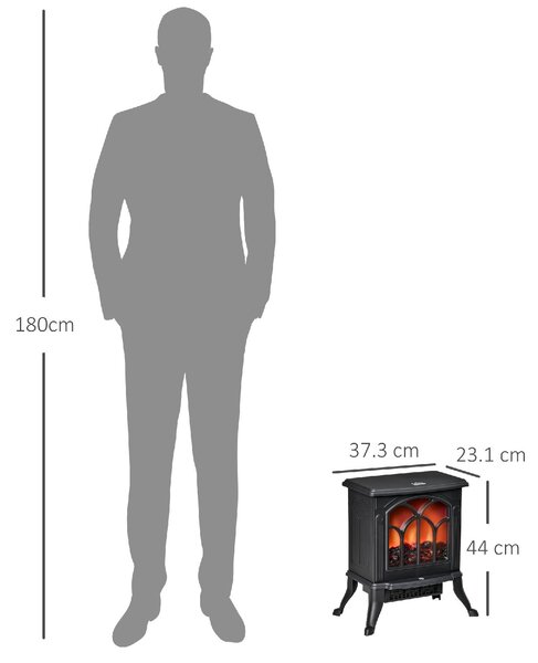 DecHome Camino Elettrico da Terra con 2 Livelli di Potenza 750/1500 W Effetto Fiamma Area di Copertura 15-20 m colore Nero - W699BK