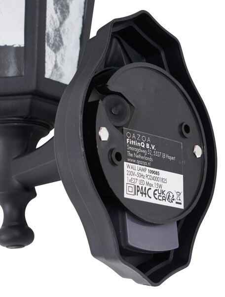 Lampada da parete per esterni nera con sensore di movimento IP44 - New Haven Hammered