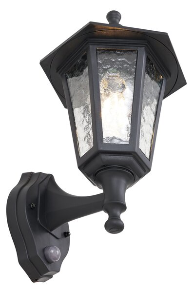 Lampada da parete per esterni nera con sensore di movimento IP44 - New Haven Hammered