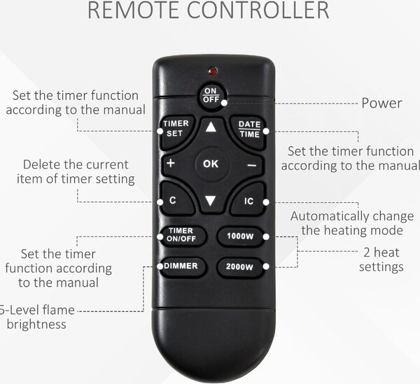 DecHome Camino Elettrico da Terra con Effetto Fiamma Realistico Bianco/Nero