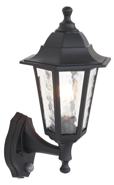 Lampada da parete per esterni nera con sensore di movimento IP44 - New Haven Hammered