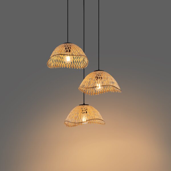 Lampada a sospensione Bohemian Chic nera con bambù 3 luci - Lily