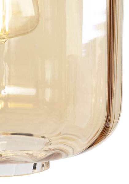 Lampada da terra di design nera con vetro ambrato - Qara Down