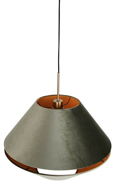 Lampada a sospensione moderna bronzo con doppio paralume in velluto verde - Combi 1