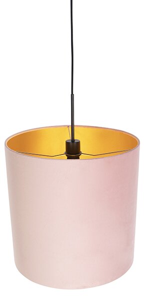 Lampada a sospensione con paralume in velluto rosa con oro 40 cm - Combi