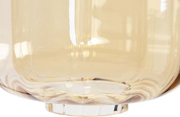 Lampada da terra di design nera con vetro ambrato - Qara Down