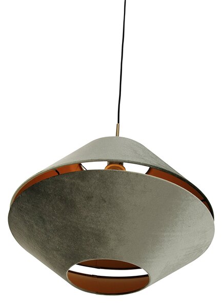 Lampada a sospensione moderna bronzo con doppio paralume in velluto verde - Combi 1