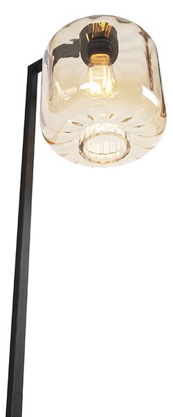 Lampada da terra di design nera con vetro ambrato - Qara Down