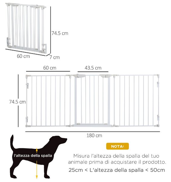 AllMyPets Cancelletto per Cani con Chiusura Automatica e Sistema di Blocco in Metallo e Plastica 180x74.5 cm colore Bianco - W702WT