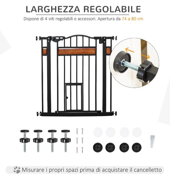 AllMyPets Cancelletto per Cani con Fissaggio a Pressione Estensibile da 74-80cm con Chiusura Automatica Nero - 121D06