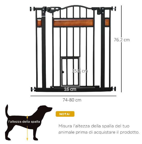 AllMyPets Cancelletto per Cani con Fissaggio a Pressione Estensibile da 74-80cm con Chiusura Automatica Nero - 121D06
