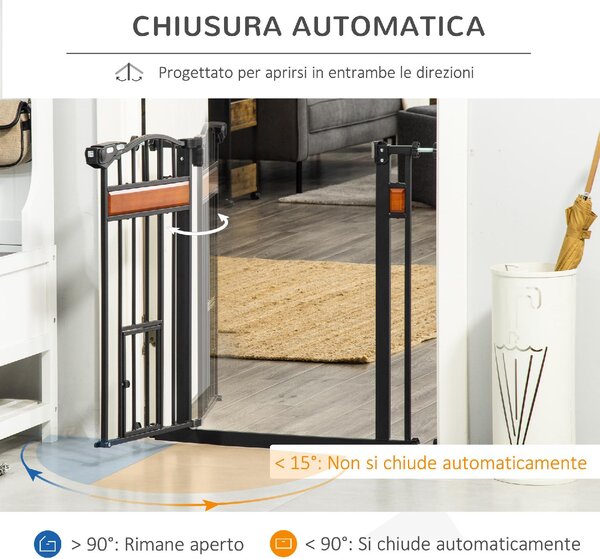 AllMyPets Cancelletto per Cani con Fissaggio a Pressione Estensibile da 74-80cm con Chiusura Automatica Nero - 121D06