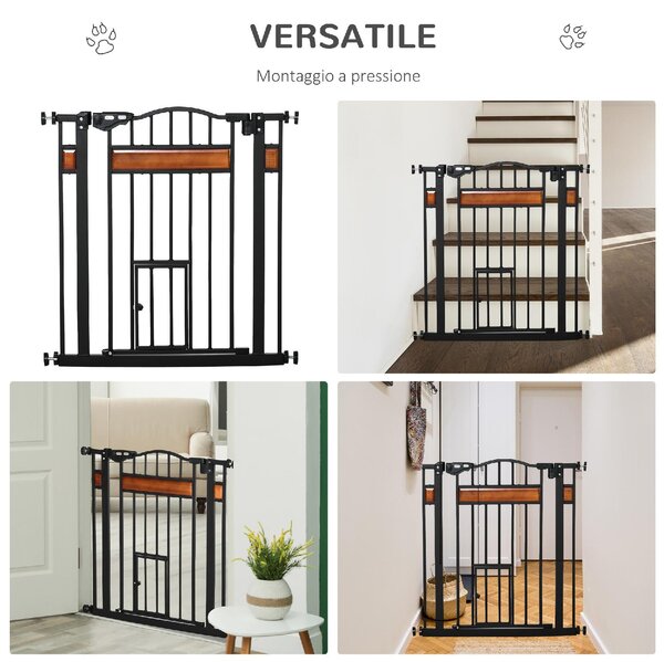 AllMyPets Cancelletto per Cani con Fissaggio a Pressione Estensibile da 74-80cm con Chiusura Automatica Nero - 121D06