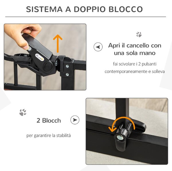 AllMyPets Cancelletto per Cani con Fissaggio a Pressione Estensibile da 74-80cm con Chiusura Automatica Nero - 121D06