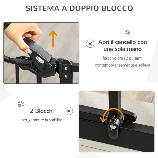 AllMyPets Cancelletto per Cani con Fissaggio a Pressione Estensibile da 74-80cm con Chiusura Automatica Nero - 122BKD06
