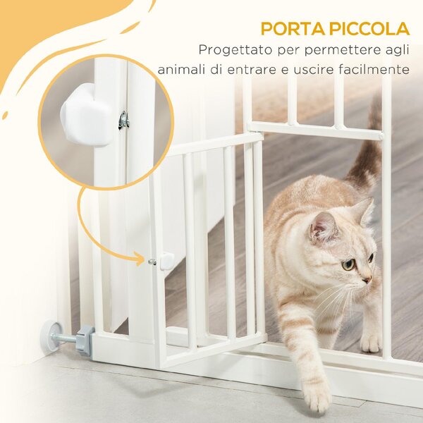 AllMyPets Cancelletto per Cani con Porta Piccola, Montaggio a Pressione e Chiusura Automatica 74-80x91.4 cm colore Bianco - 23A476F
