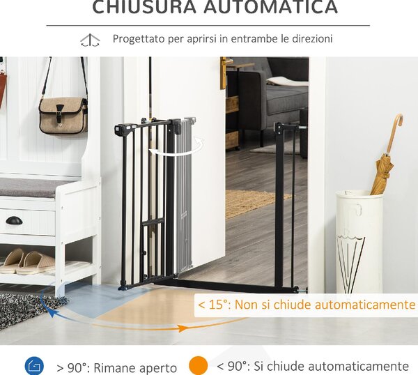 AllMyPets Cancelletto per Cani con Fissaggio a Pressione Estensibile da 74-80cm con Chiusura Automatica Nero - 122BKD06