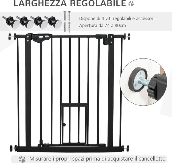 AllMyPets Cancelletto per Cani con Fissaggio a Pressione Estensibile da 74-80cm con Chiusura Automatica Nero - 122BKD06
