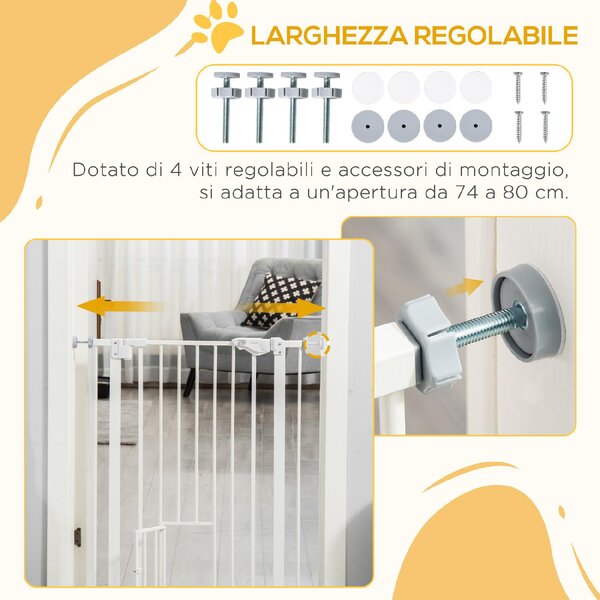 AllMyPets Cancelletto per Cani con Porta Piccola, Montaggio a Pressione e Chiusura Automatica 74-80x91.4 cm colore Bianco - 23A476F