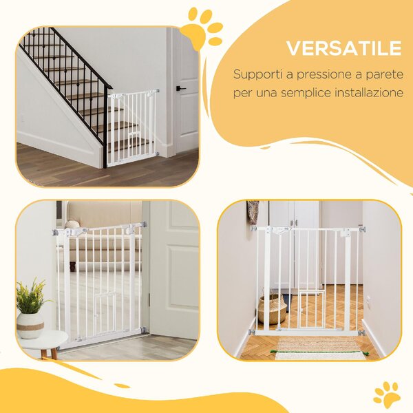 AllMyPets Cancelletto per Cani con Porta Piccola, Montaggio a Pressione e Chiusura Automatica 74-80x91.4 cm colore Bianco - 23A476F