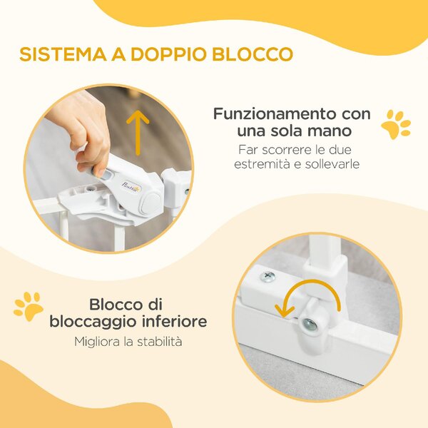 AllMyPets Cancelletto per Cani con Porta Piccola, Montaggio a Pressione e Chiusura Automatica 74-80x91.4 cm colore Bianco - 23A476F
