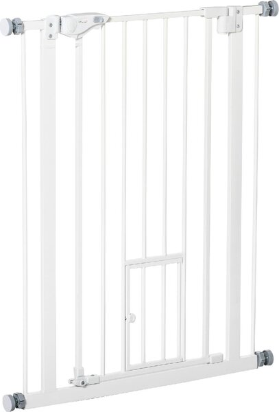 AllMyPets Cancelletto per Cani con Porta Piccola, Montaggio a Pressione e Chiusura Automatica 74-80x91.4 cm colore Bianco - 23A476F